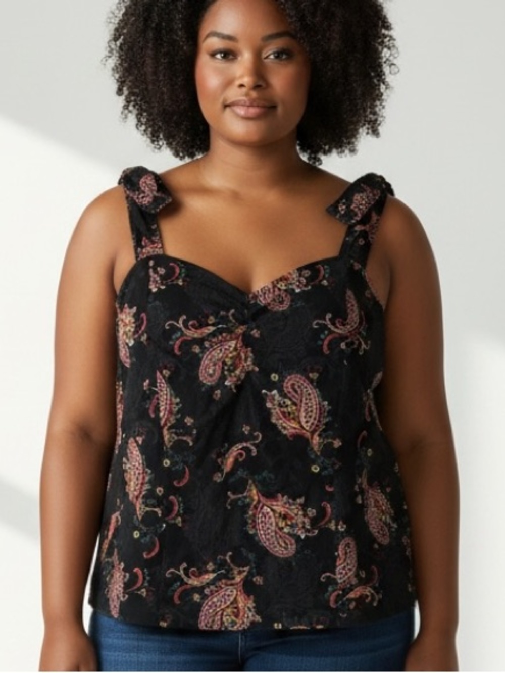 Torrid Black Paisley Print Tank with Knot Straps